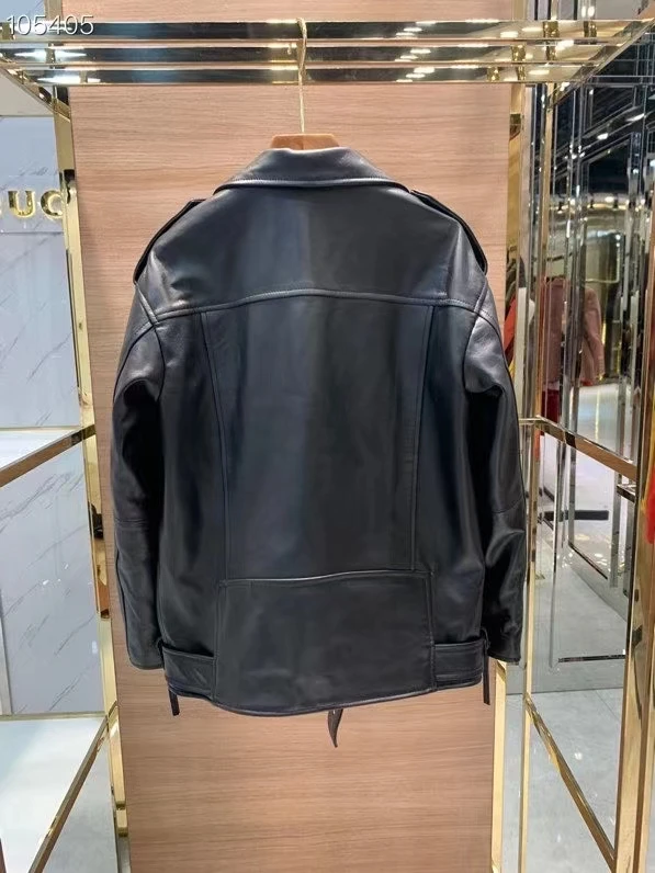 2021 nova moda feminina roupas de couro genuíno casaco feminino primavera versão larga locomotiva modelo estilo real pele carnei