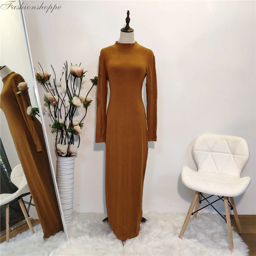 Мусульманские однотонные плотные облегающие обтягивающие платья стрейч длинное