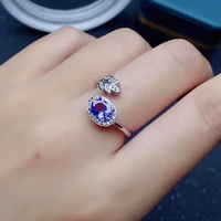 fashion silver leaf ring with gemstone 5mm7mm vvs grade natural tanzanite ring 925 silver tanzanite jewelry for daily wear