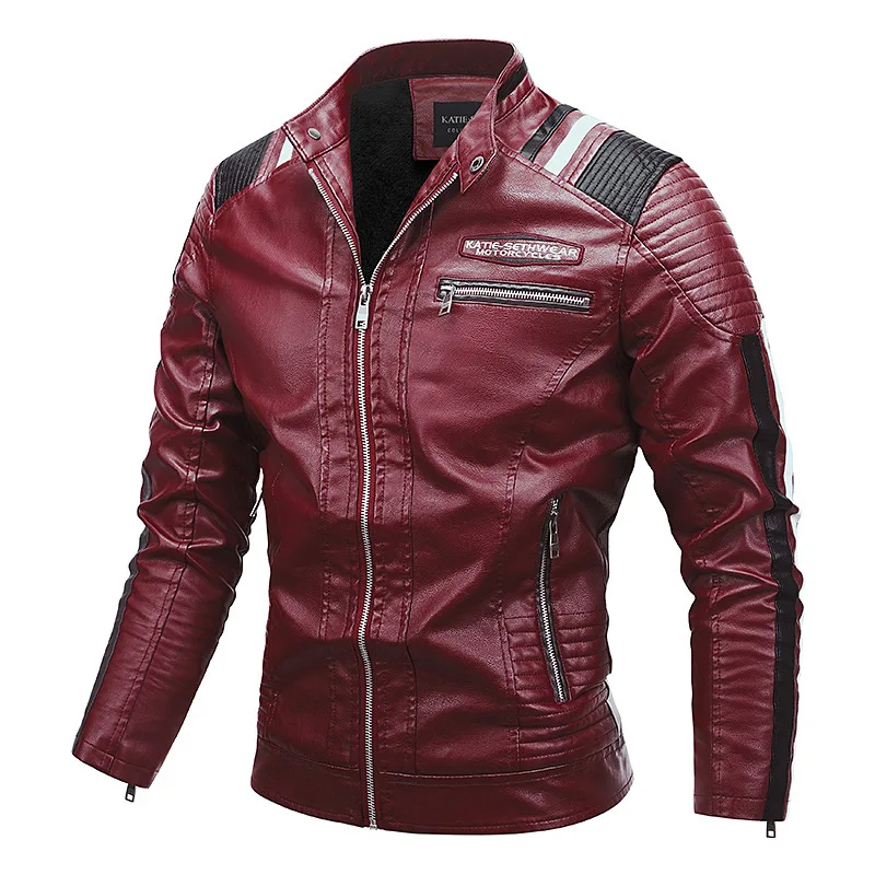 2021 European and American autumn winter jacket new men's PU coat motorcycle plush leather | Мужская одежда