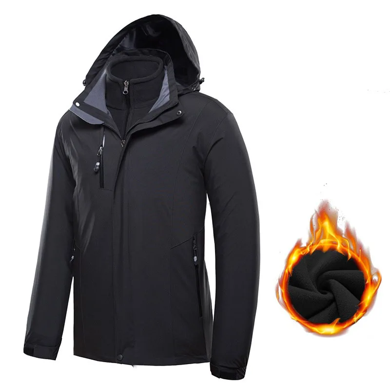 Новая трехв одная куртка для лыжных и пеших прогулок для мужчин и женщин с водонепроницаемой и дышащей мембраной, двухчастный комплект плюс размера, ветрозащитный термофлис зимний костюм.