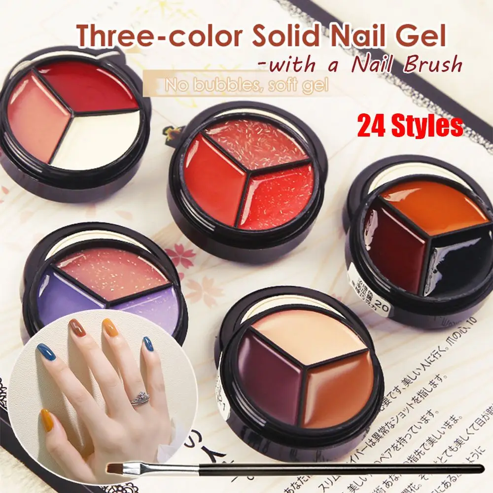 

1 Set Three-color Solid Canned Gel with a Nail Brush kit Jelly Color UV Gel Solid Phototherapy Nail Polish Glue Manicure tools