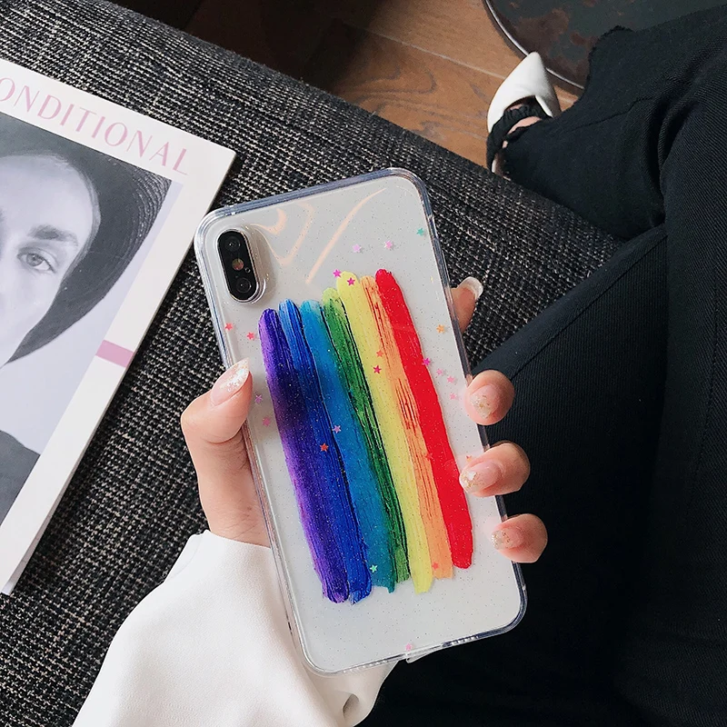 Радужный чехол для iPhone 11 Pro 6 6S 7 8 Plus X XR XS Max простые однотонные Чехлы телефона iphone8