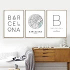 Плакат с изображением карты города Барселоны, черно-белая типография, живопись, современный минимализм, настенное искусство, холст, испанский, скандинавский Декор для дома