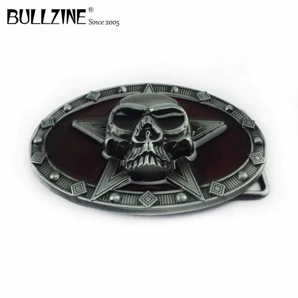 Оптовая продажа пряжка Bullzine из цинкового сплава с красным эмалированным черепом