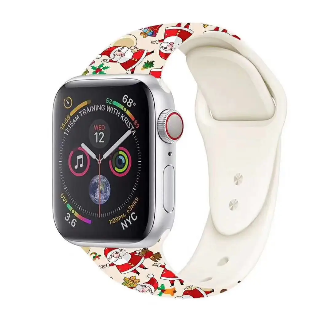 Силиконовый ремешок для Apple watch band 5, 4, 44 мм, 40 мм, рождественский подарок, мягкий наручный ремень с цветочным принтом, ремешок для часов iWatch 3, 2, 38 мм, 42 мм