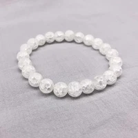 natural stone bead matte white popcorn crystal braceletbangle for men women 681012mm braidedelastic rope lucky jewelry gift