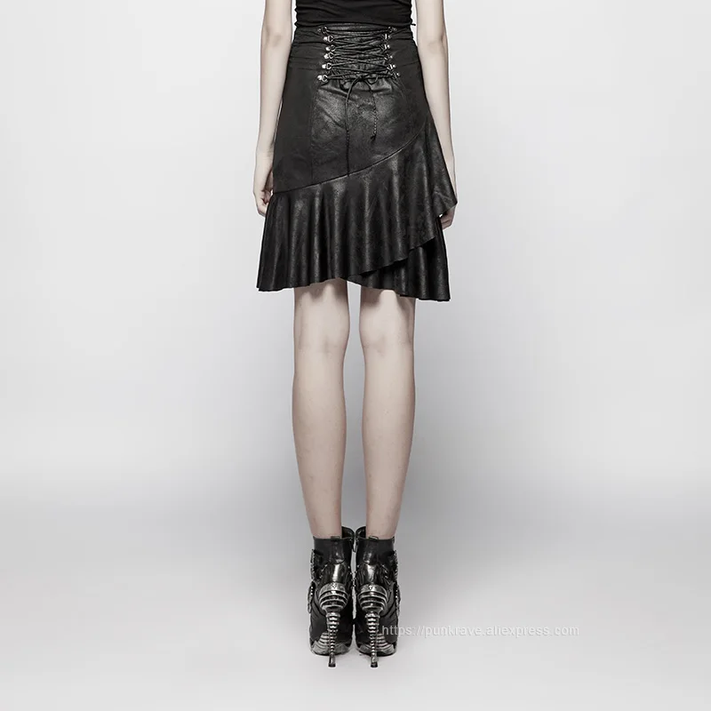 Женская юбка с завышенной талией черная Асимметричная оборками на подоле