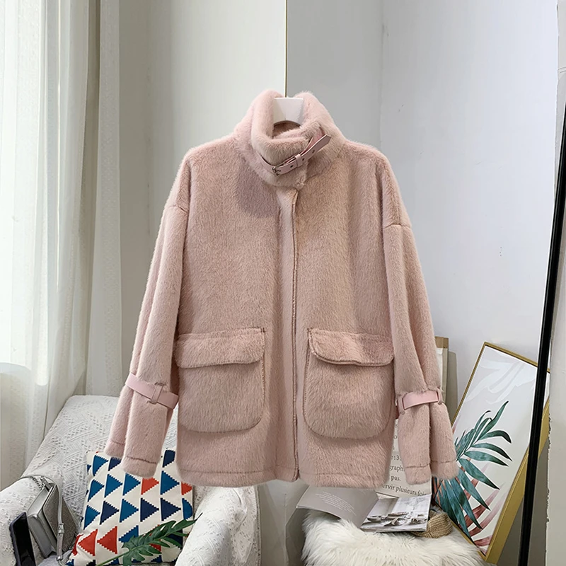 

Fall/Winter 2020 new fur-like mink solid color mid-length thick warm and loose fashion temperament women's jacket