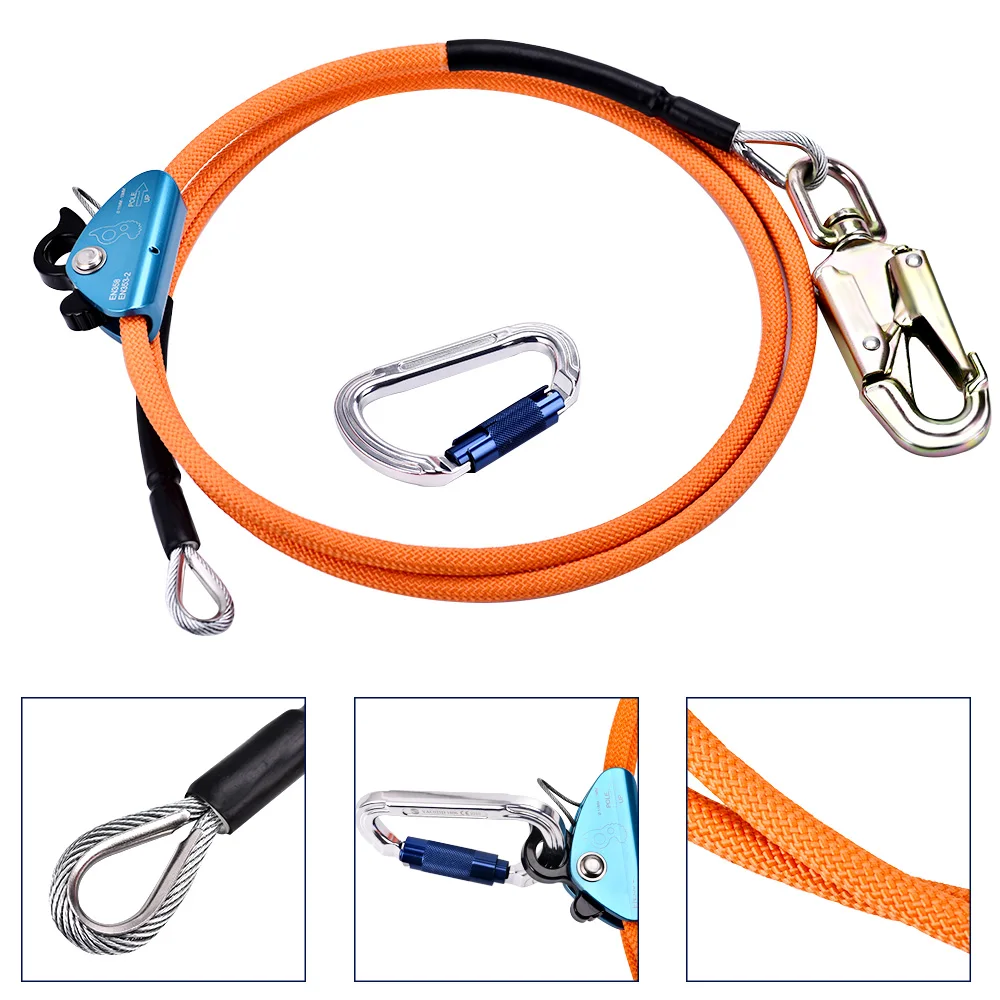 

Steel Core Lanyard 1/2 Inch 10 Feet Length Wire Core Flipline System With Climbing Carabiner Swivel Snap Triple Lock Carabiner