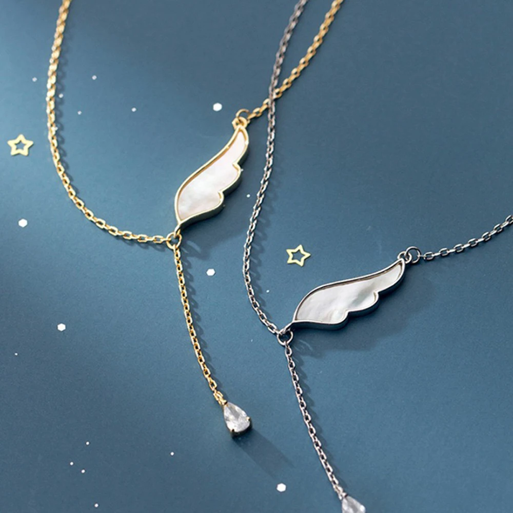 

Exquisite Wing Pendant Necklace Tassels Water Drop Crystal Zircon Fashion Jewelry Elegant Charm Clavicle Choker Birthday Gift