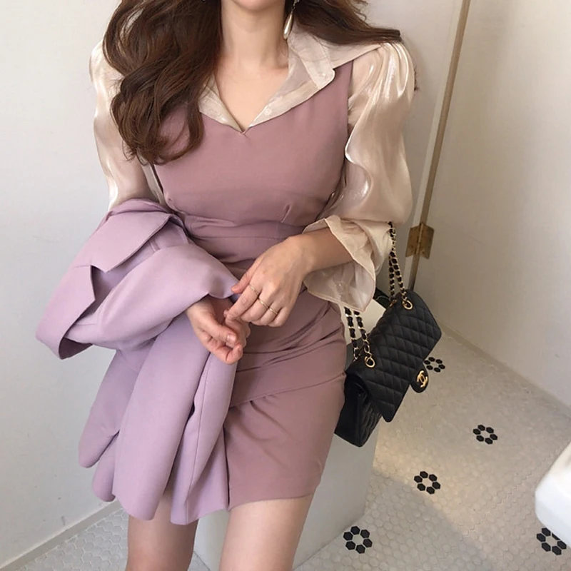 Сексуальный женский офисный комплект из двух предметов наряды с длинным рукавом