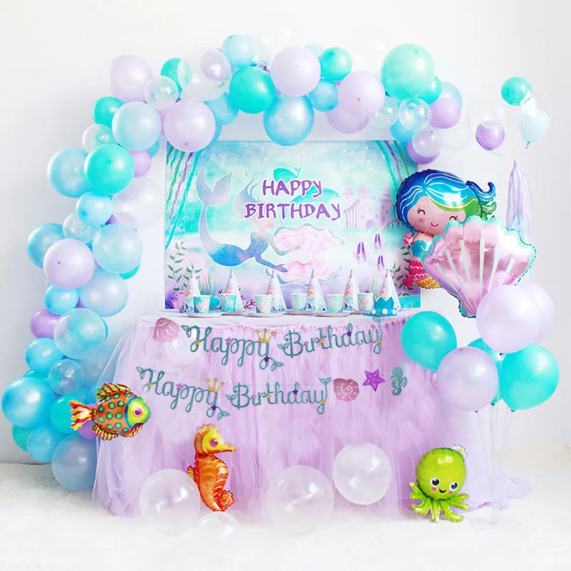 

1Set Mermaid Party Happy Birthday Banner Glitter Letter Flags for Kids Mermaid Princess Theme Birthday Party Decoration Supplies
