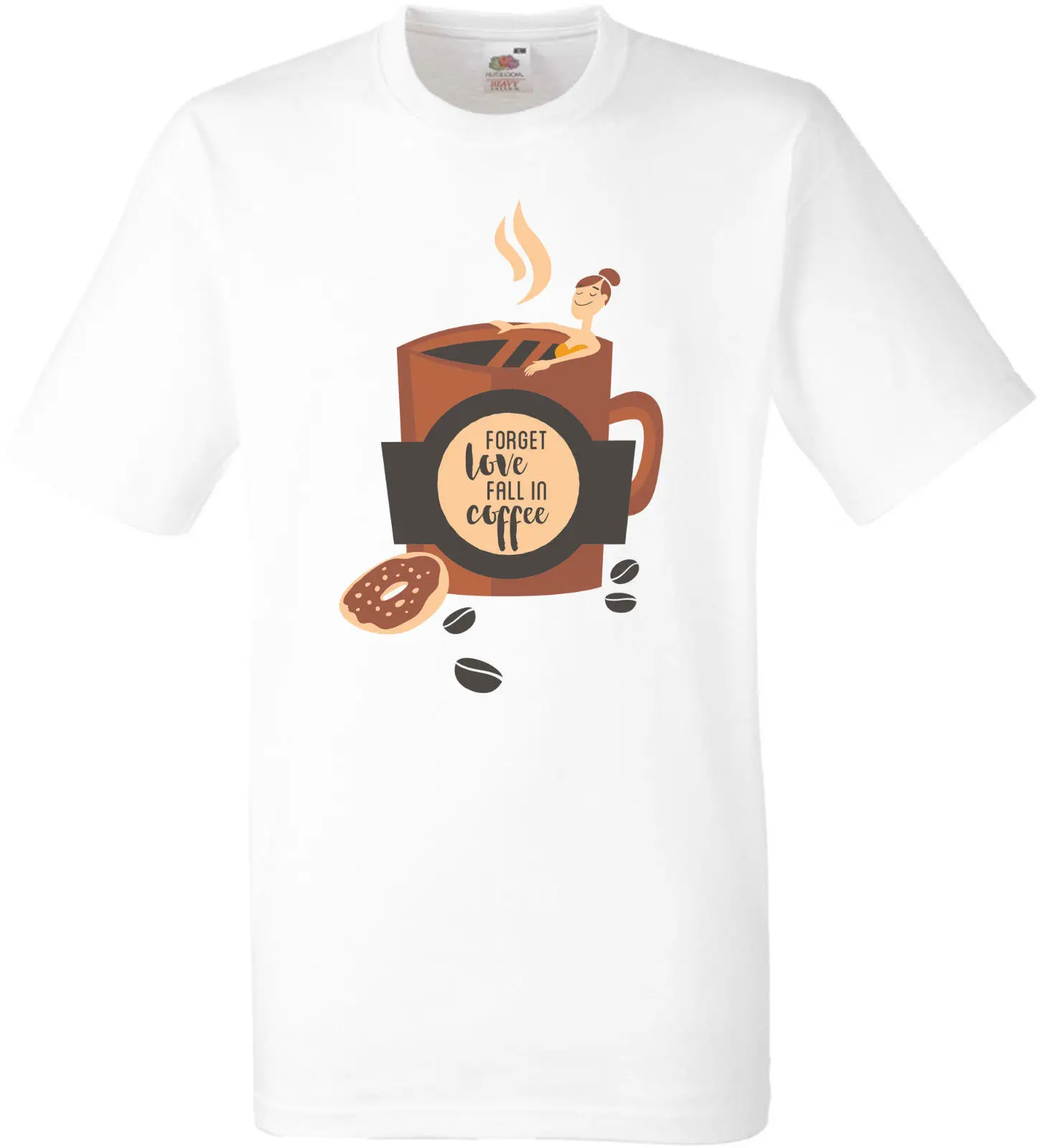 

FORGET LOVE FALL IN COFFEE T SHIRT Tee Shirt Hipster Harajuku Brand Clothing T-Shirt Male Battery Funny Cotton Tops
