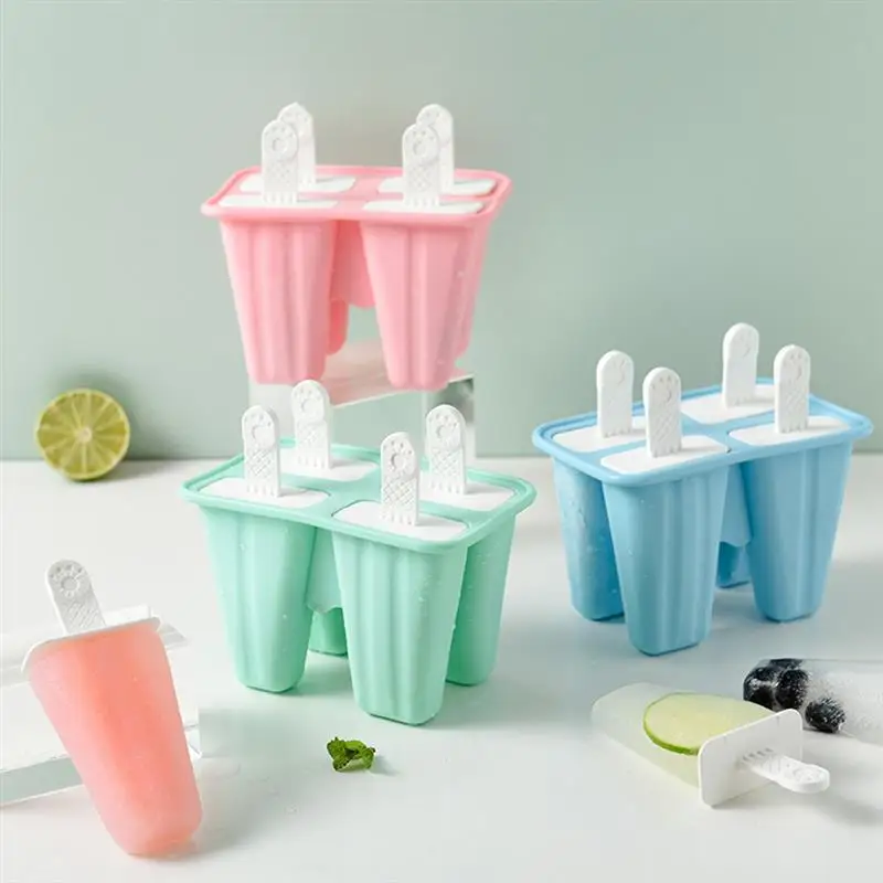

4/6 Hole Ice Cream Molds Reusable Easy Release Silicone Ice Lolly Stick Mould Trays For DIY Pudding Yogurt Fruit Jelly