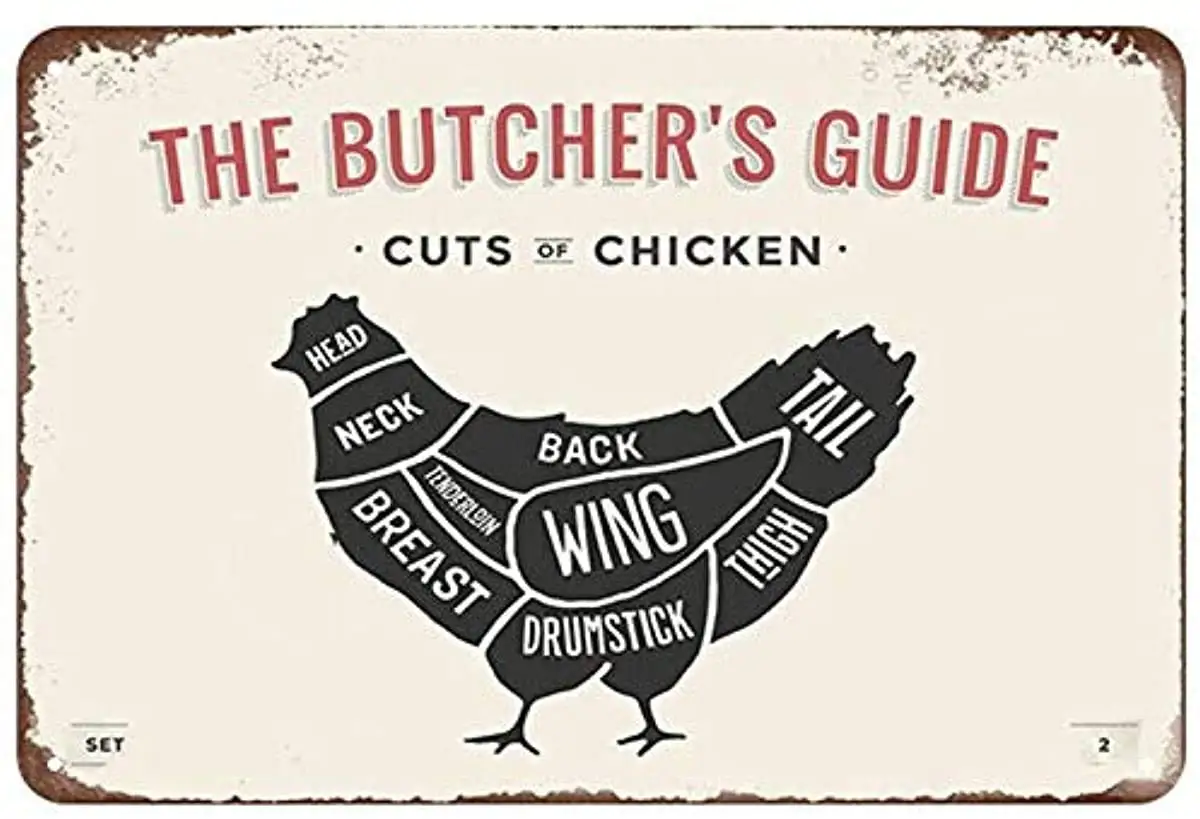 

Metal The Butcher's Guide Cuts of Chicken Decor Bar Pub Home Vintage Retro Novelty Funny Festival Home Family Friend Birthday G