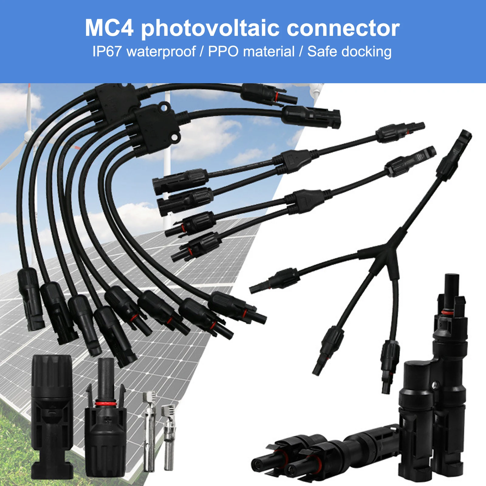 

2 To 1 Hot Selling PV Y Branch Connector With 4mm2 Solar Cable For Solar Pv System Solar Panel Cable Wire Connect