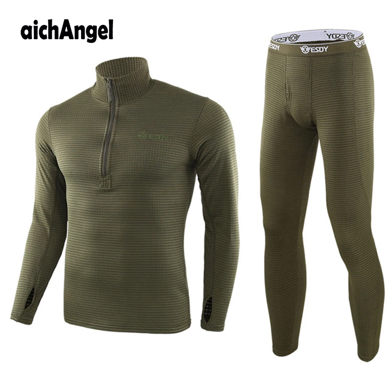 Мужской теплый комплект термобелья с длинным рукавом зимняя флисовая тонкая