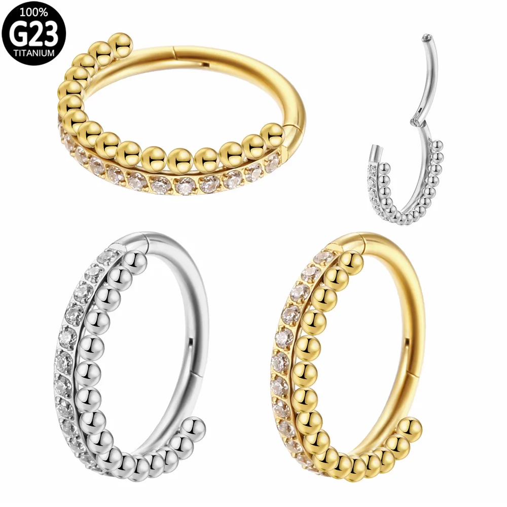 

G23 Titanium Nose Hoop Helix Septum Cliker Ring Side Ball Zircon Hinged Segment Ear Cartilage Daith Helix Piercing Body Jewelry