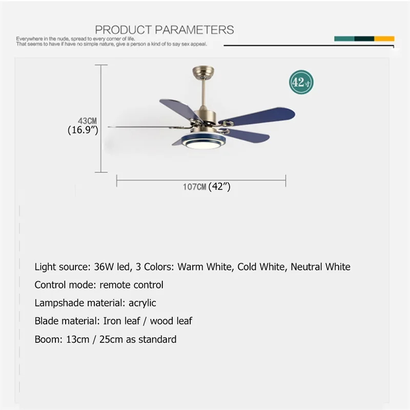 BRIGHT Modern Ceiling Fan Kit With Lights Remote Control LED 3 Colors Home Decorative for Dining Room Bedroom Restaurant