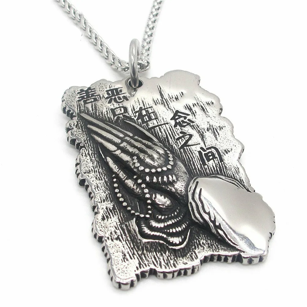 

Unique Chinese Character Prayer Hands Pendant Necklace Stainless Steel