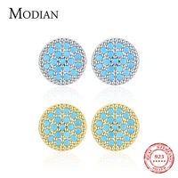 modian small vintage turquoise ear studs 925 sterling silver charm circle simple stud earrings for women party jewelry arete