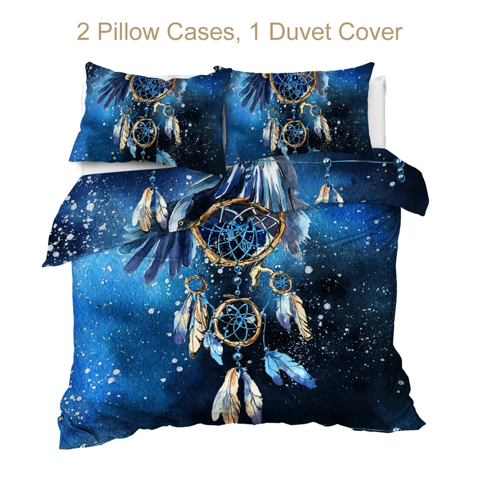 Постельные принадлежности Outlet Dreamcatcher Комплект постельного белья queen size перо синий печатных пододеяльник Boho постельное белье 3 шт. Белоголовый Орел домашний текстиль