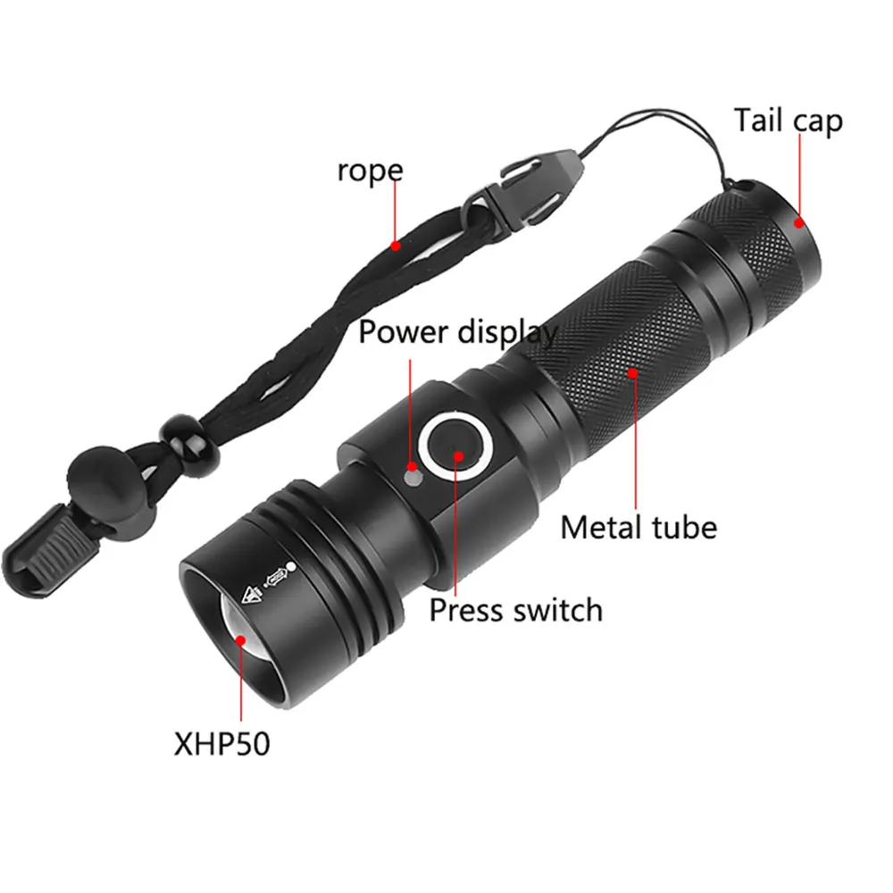 Суперъяркий светодиодный фонарик XHP50 самый мощный с фокусировкой охотничий