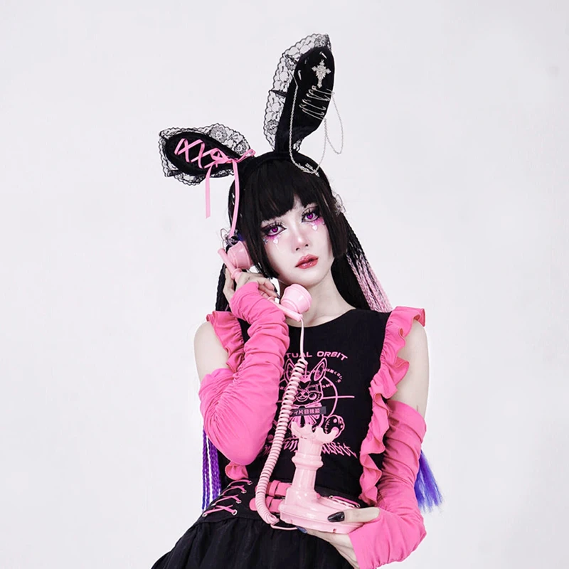 Металлическая лента для волос в стиле Харадзюку с бантом и кружевом |