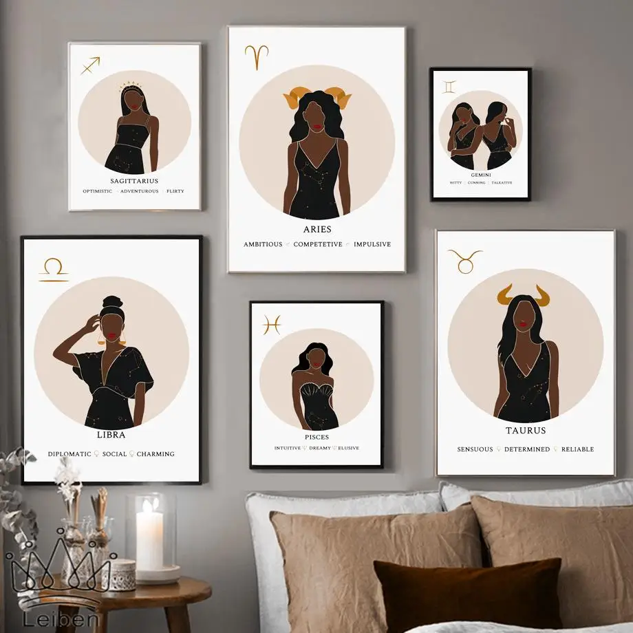 

African Sexy Girl Canvas Painting Nordic Abstract Custom Constellation Poster Wall Art Picture Home Decoration Girl Bedroom