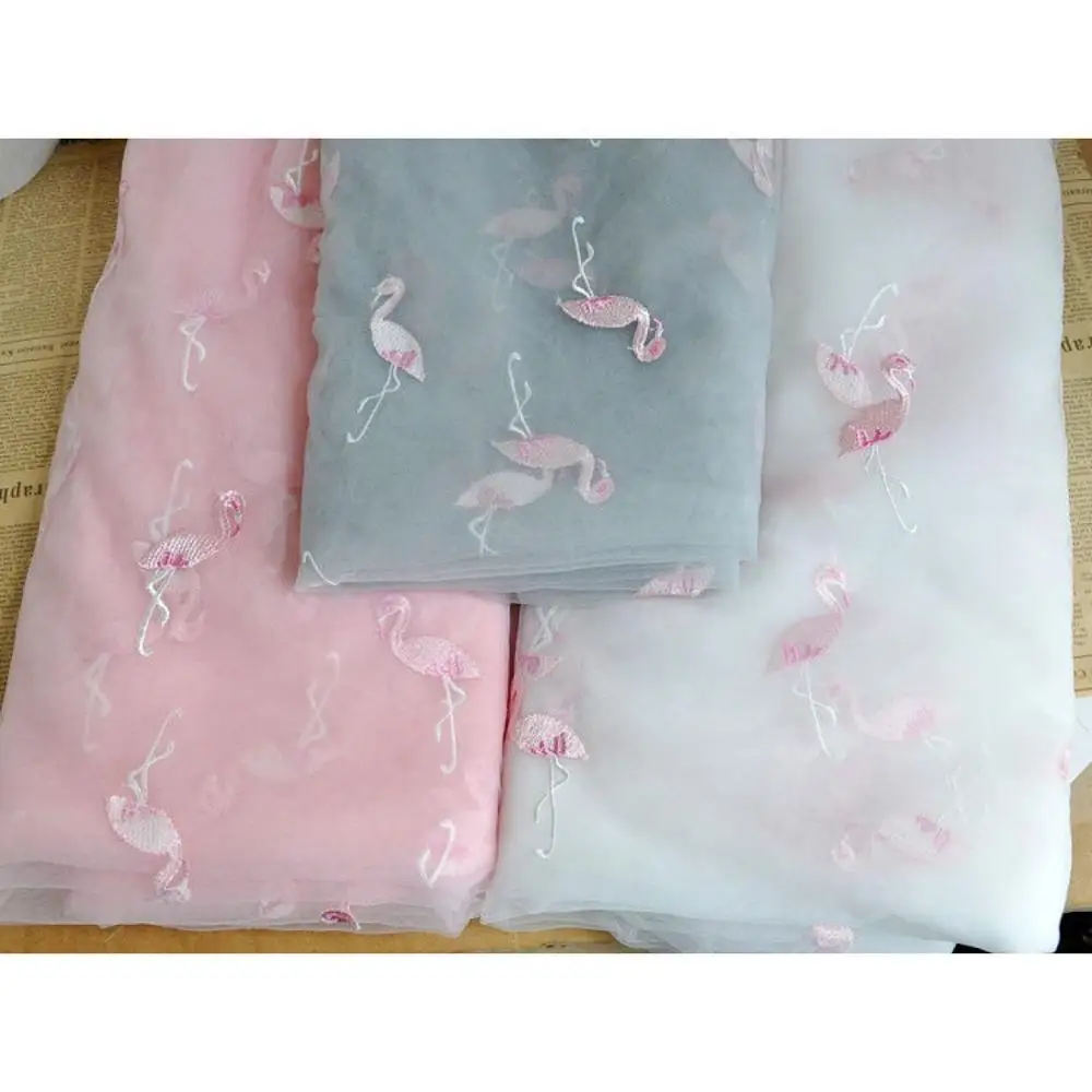

Flamingo embroidery mesh tulle fabric Pink bird soft lace fabric for Girl Dress,Prom Dress, bride dress, Evening Dress, Summ
