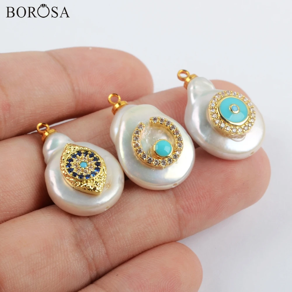 BOROSA 10 шт. позолоченный натуральный пресноводный жемчуг с разнообразным радужным инкрустированный цирконами Шарм для сережек изготовление для оптовой продажи G1902