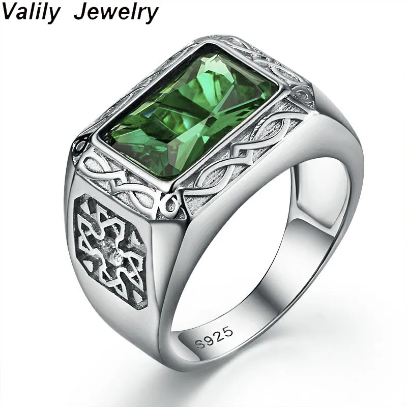 Valily Green CZ вырезка цветок унисекс Пара Кольца Настоящее серебро винтажные кольца Стерлинговое Серебро 925 для женщин и мужчин США Size7-13