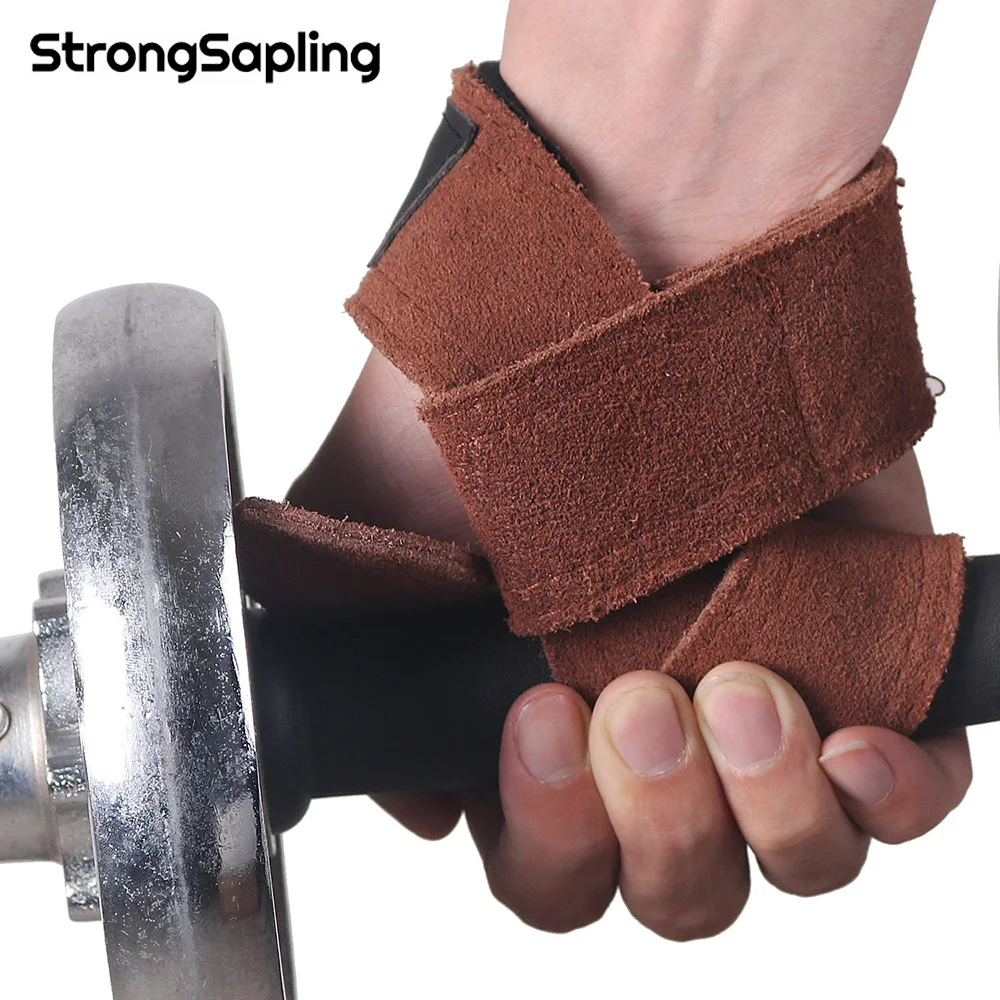 

1Pair Cowhide Wristband Wrist Bracer Palm Protector Strength Training Fitness Gloves Pull-ups Weightlift Workout Gym Equipment