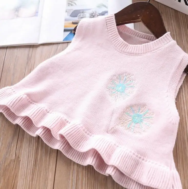 Комплекты из 2 предметов для девочек 2020 г. Весенний вязаный жилет и платья модные