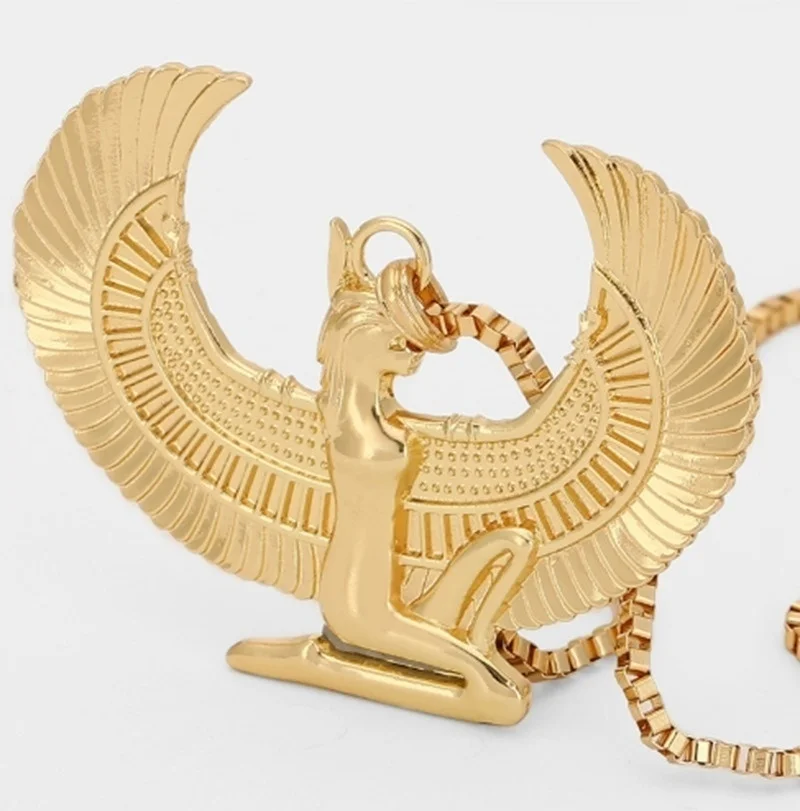 Hip Hop Ancient Egypt Isis Horus Wings Gold Color Eagle Men and Women Pendant Necklace | Pendants