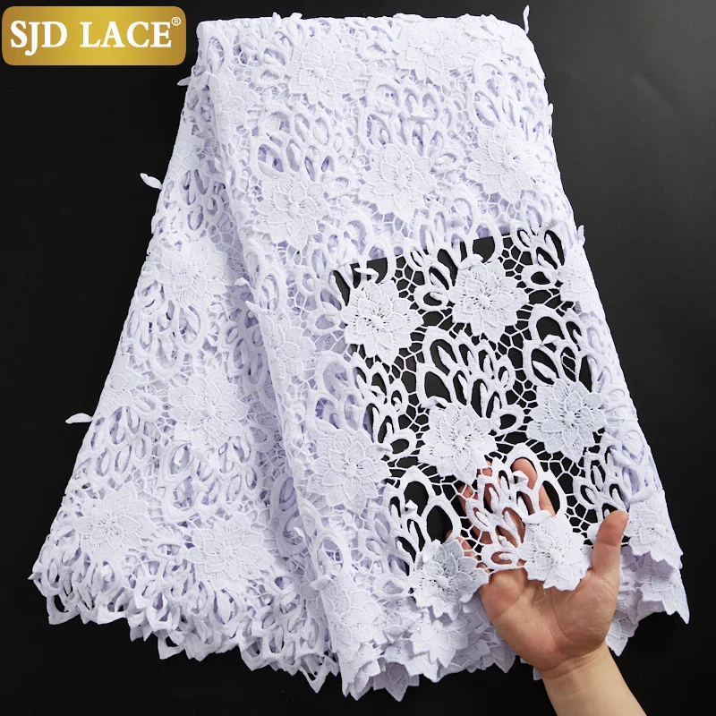 

SJD LACE Sky Blue African Lace Fabric 2021High Quality Guipure Cord Embroidery Water Soluble Nigerian Lace Fabric For Party2287B