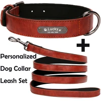 personalized large leather dog collar custom pet collar for dogs with name id tag bulldog collar durable pet products mp0100