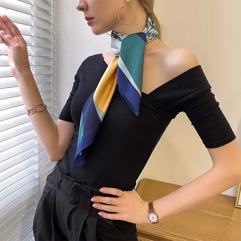 

2021 New Women Scarf High Quality Shawls Silk Scarf Fashion Handkerchief Lady Elegant Headband Square Head Scarfs Dropshipping