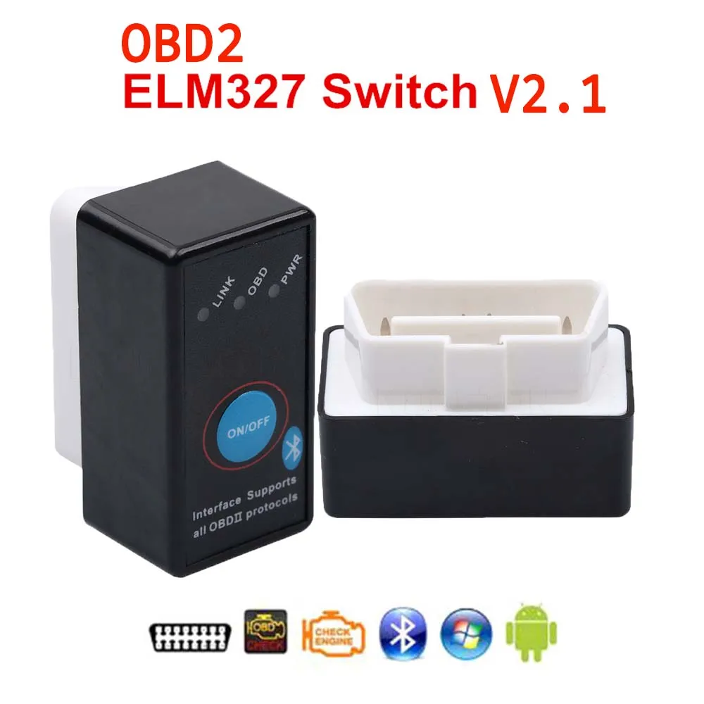 Мини ELM327 Bluetooth ELM 327 переключатель питания V2.1 Кнопка ВКЛ/ВЫКЛ OBD2 автомобильный