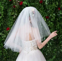 women bride wedding simple 2 layer hair head veil raw edge metallic comb 2022