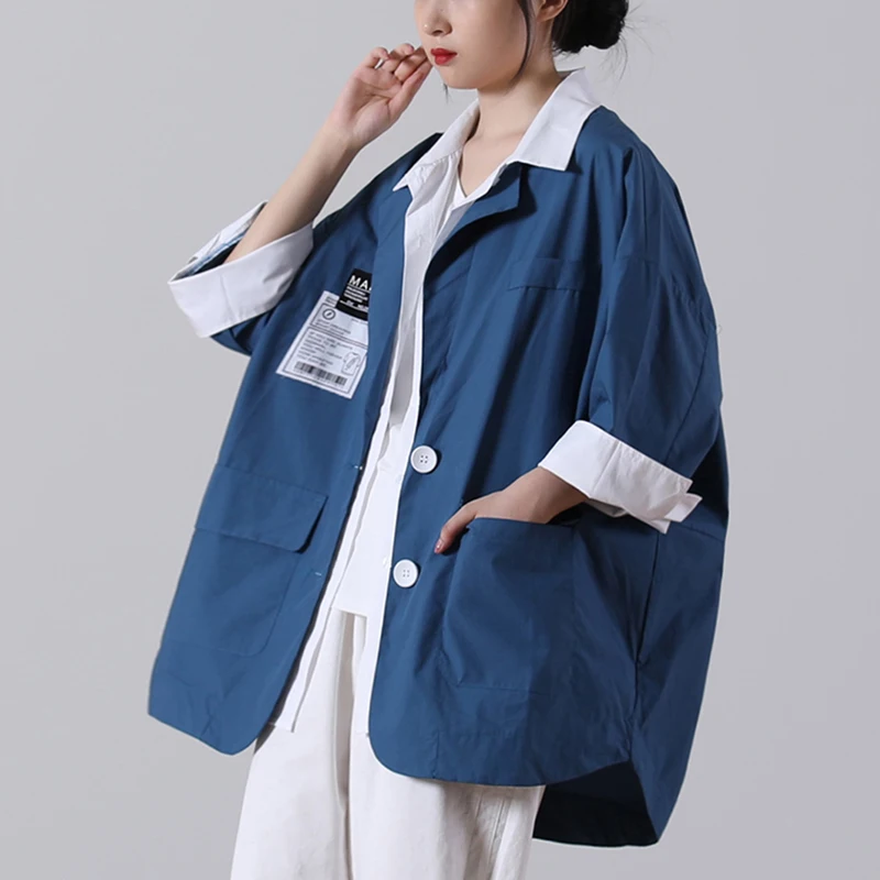 IEQJSpring And Summer 2021 New Korean Version Loose big Size Literary Shirt Fake Two Thin Suit Jacket 3F0043