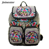 floral embroidered casual canvas women backpacks girls ethnic schoolbags ladies vintage rucksack multi pockets flap travel bags