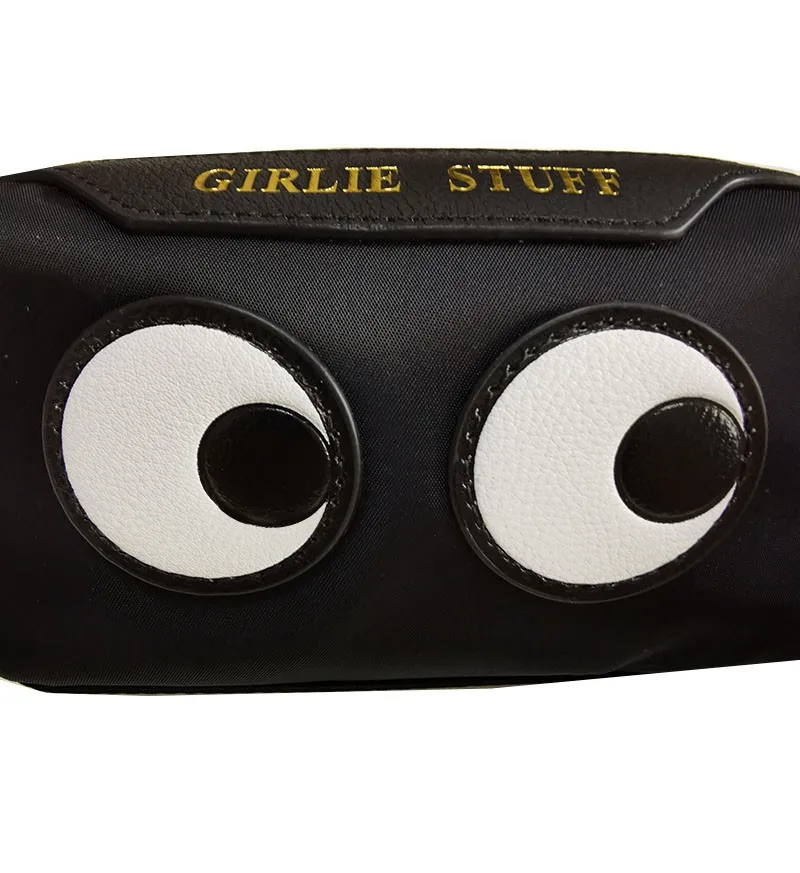 Small cosmetic bag silver fashion black eyes smile leather lovely receive bag nylon fabric wash gargle bag