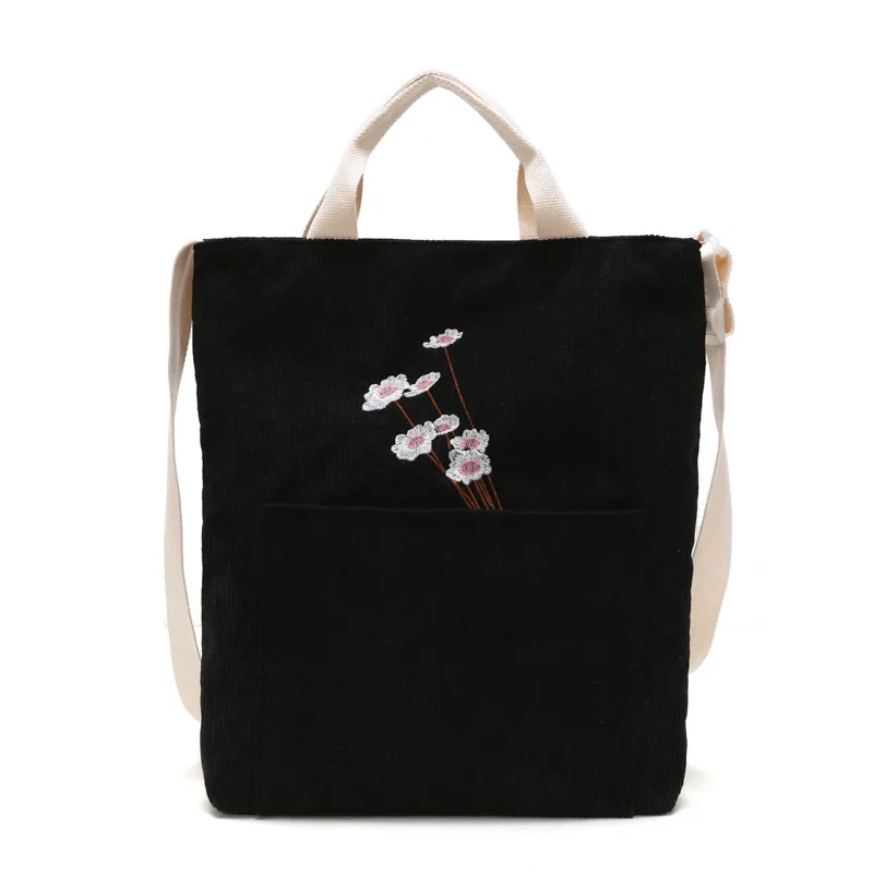

GAGACIA New Girls Shoulder Bags For Women Corduroy Handbag Embroidered Flower Bag Female Student Schoolbag Bolsos Mujer Korean