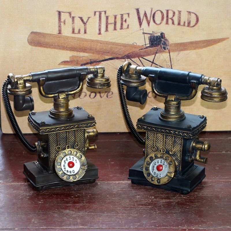 vintage resin telephone money box piggy bank home decoration accessories retro gift old phone model cabinet ornaments craft free global shipping