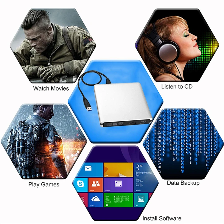 Yahey Bluray плеер Внешний оптический привод USB 3,0 Blu-Ray BD-ROM CD/DVD RW записывающее устройство Портативный для ноутбука Macbook