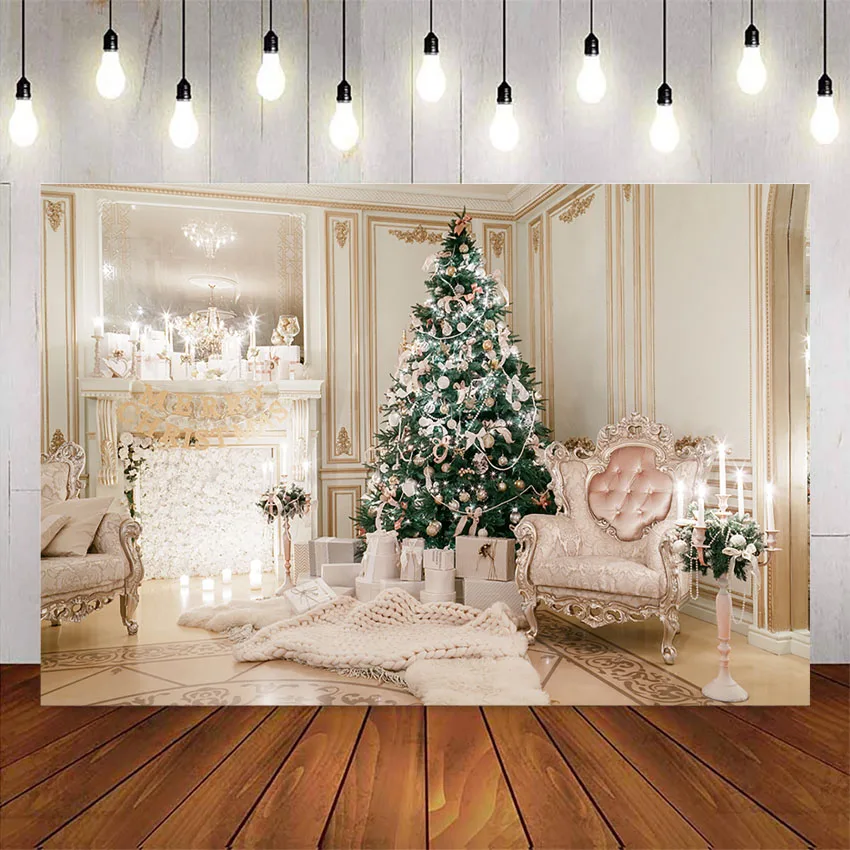 

Christmas fireplace backdrop for photography Magnificent christmas tree living room photo background x-mas new year decoration