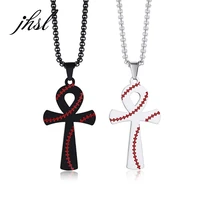 jhsl male men egyptian ankh crux ansata cross necklace pendants black fashion christian jewelry box chain stainless steel