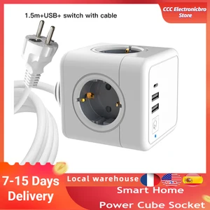 smart home power cube socket eu plug socket 4 outlets 2 usb ports adapter power strip extension adapter multi switched sockets free global shipping